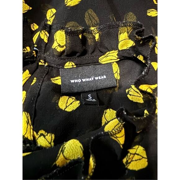 Who What Wear Black Blouse Yellow Flowers Size S - Picture 4 of 5